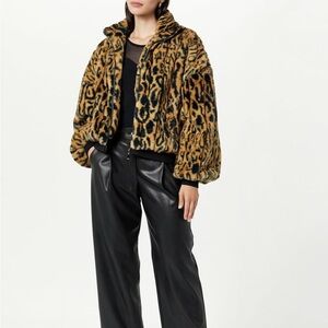 NEW The Drop Marcia Cheetah Print Faux Fur Bomber Coat Jacket Medium